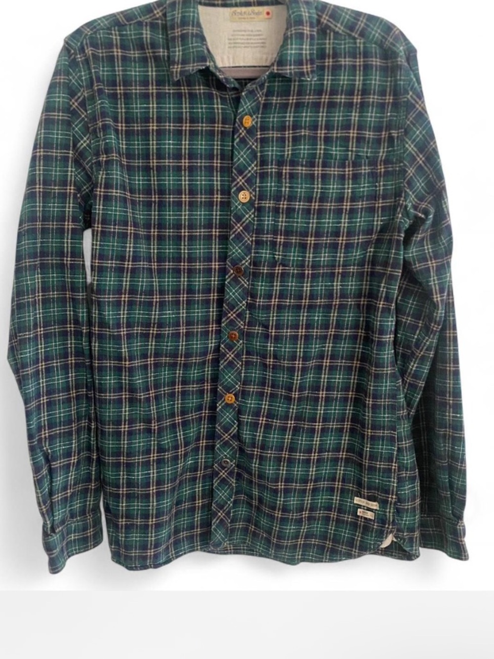 SCOTCH & SODA GREEN PLAID FLANNEL LONG SLEEVE BUTTON DOWN SHIRT SIZE LARGE